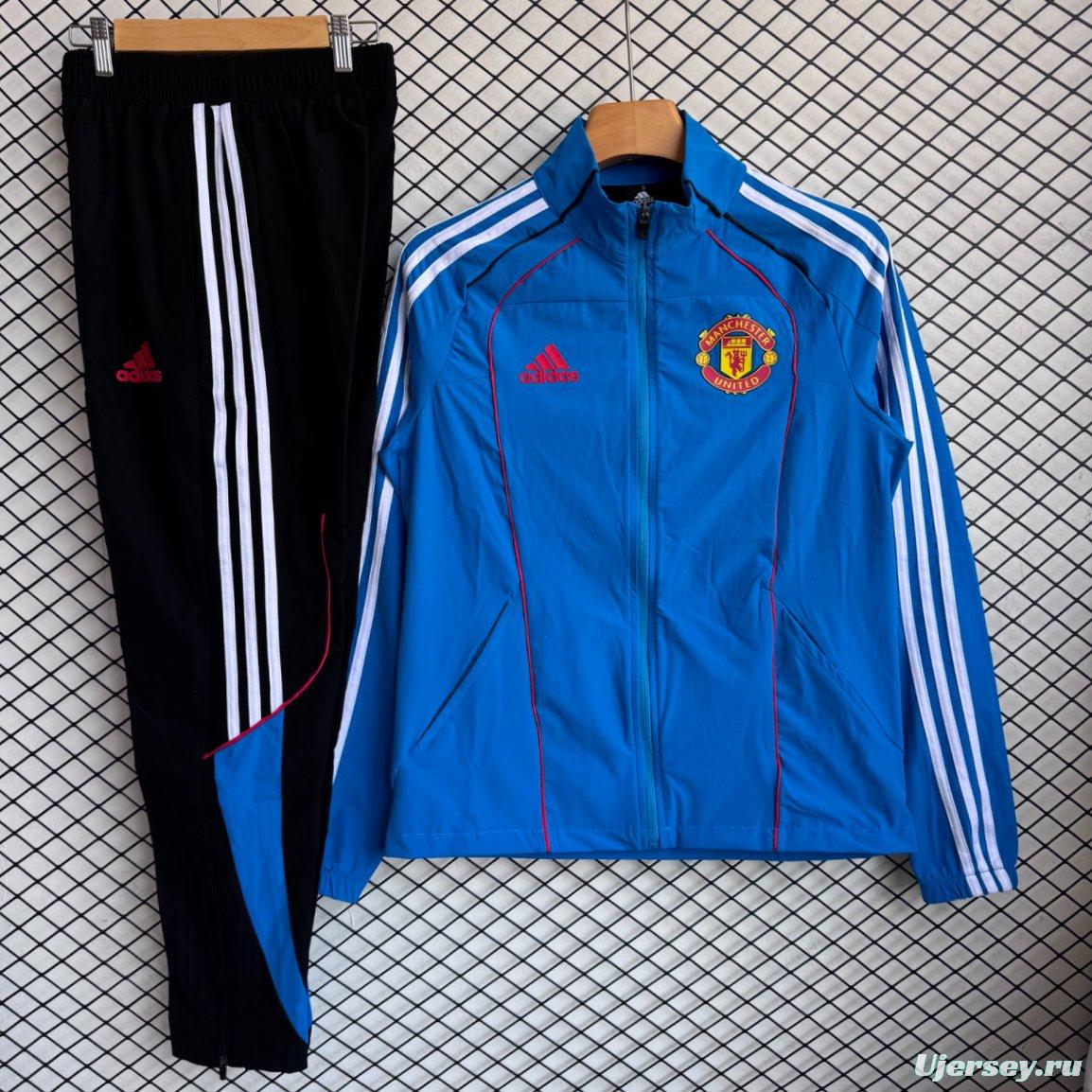 25/26 Manchester United Blue Full Zipper Windbreaker + Long Pants