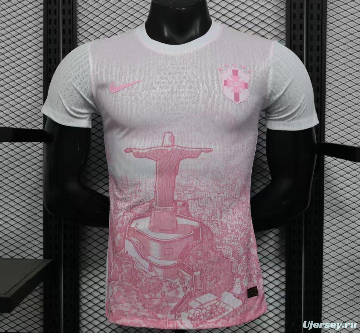 Player Version 2026 Brazil Special Edition White with Christ the Redeemer Pink Pattern Jersey