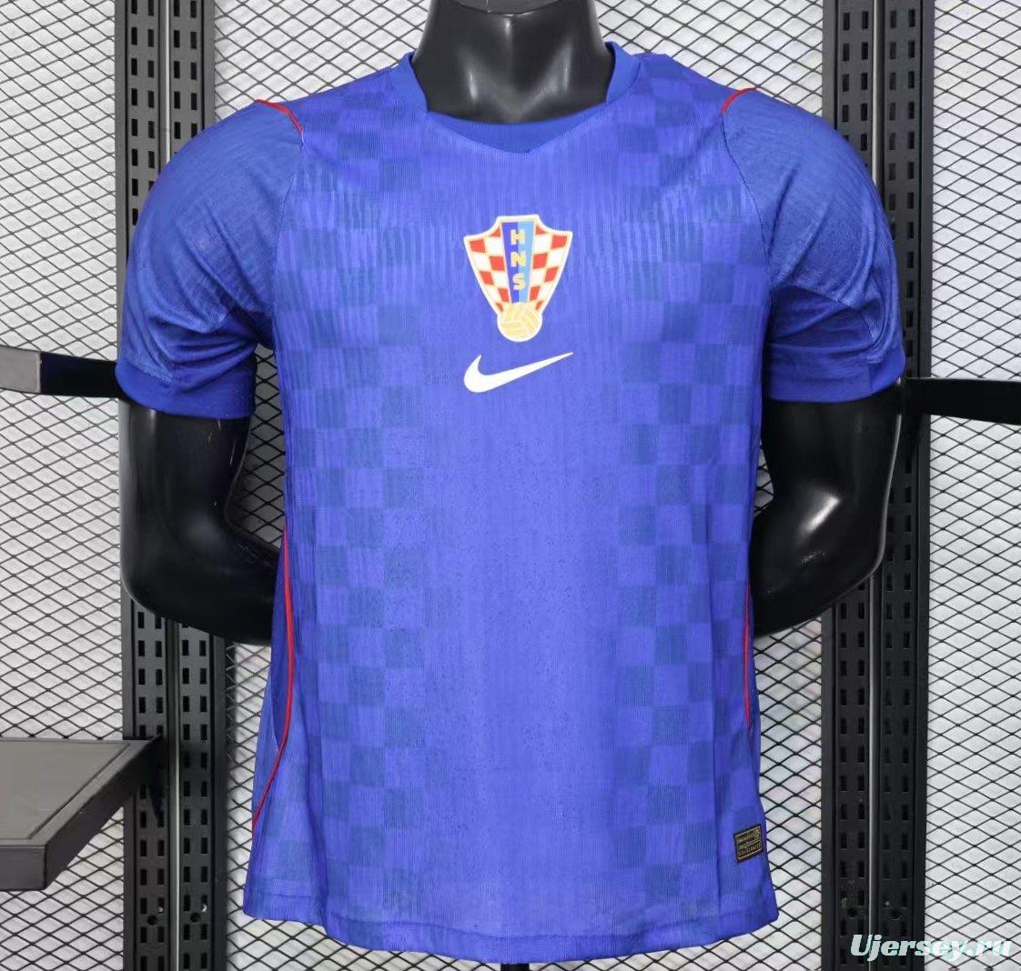 Player Version 2026 Croatia Away Blue with Subtle Checkerboard Pattern Jersey