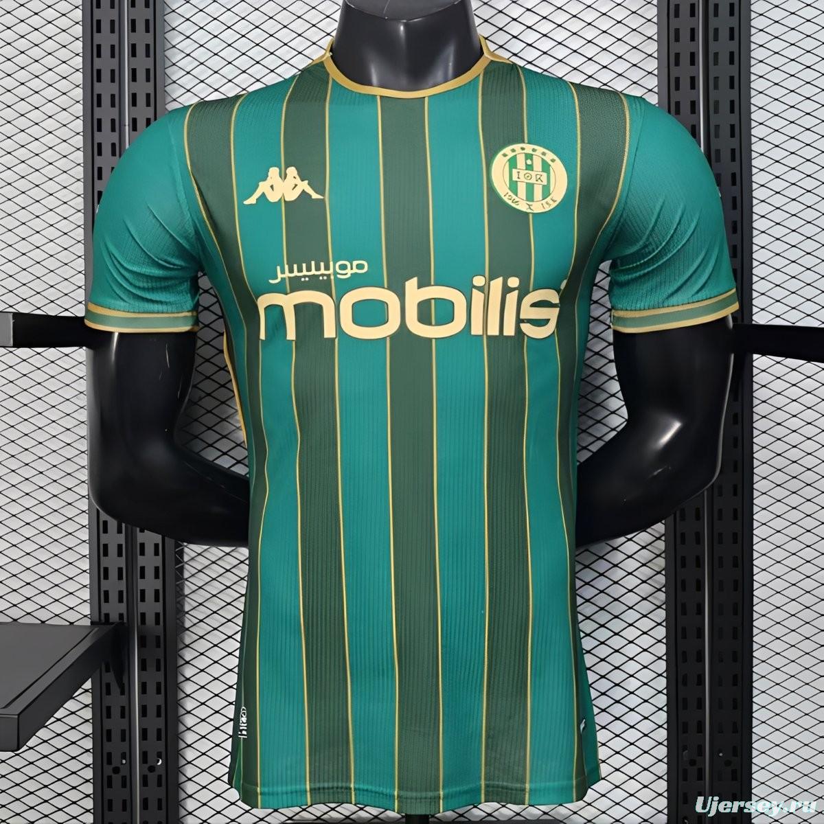 25/26 Player Version  JS Kabylie Home Green Yellow Vertical Stripes Jersey