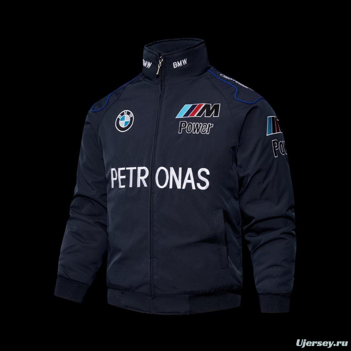 2026 F1 BMW M Power Petronas Navy Blue Motorsport Racing Jacket with Embroidered Logo Patches
