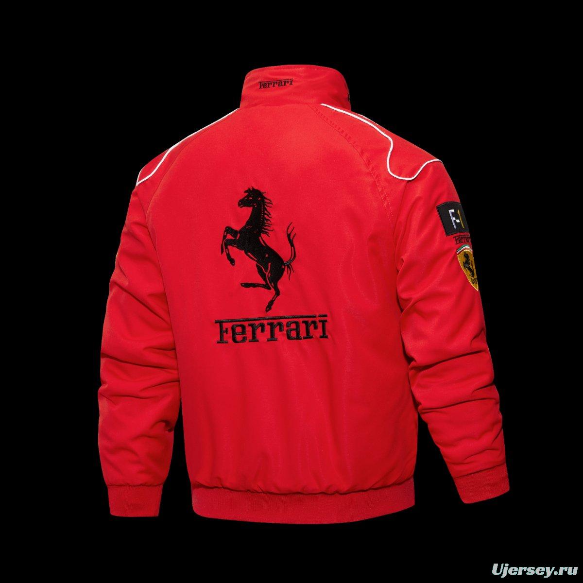 2026 Scuderia Ferrari F1 Team Red Racing Jacket with Black Stripe and Shell UPS Sponsor Logos