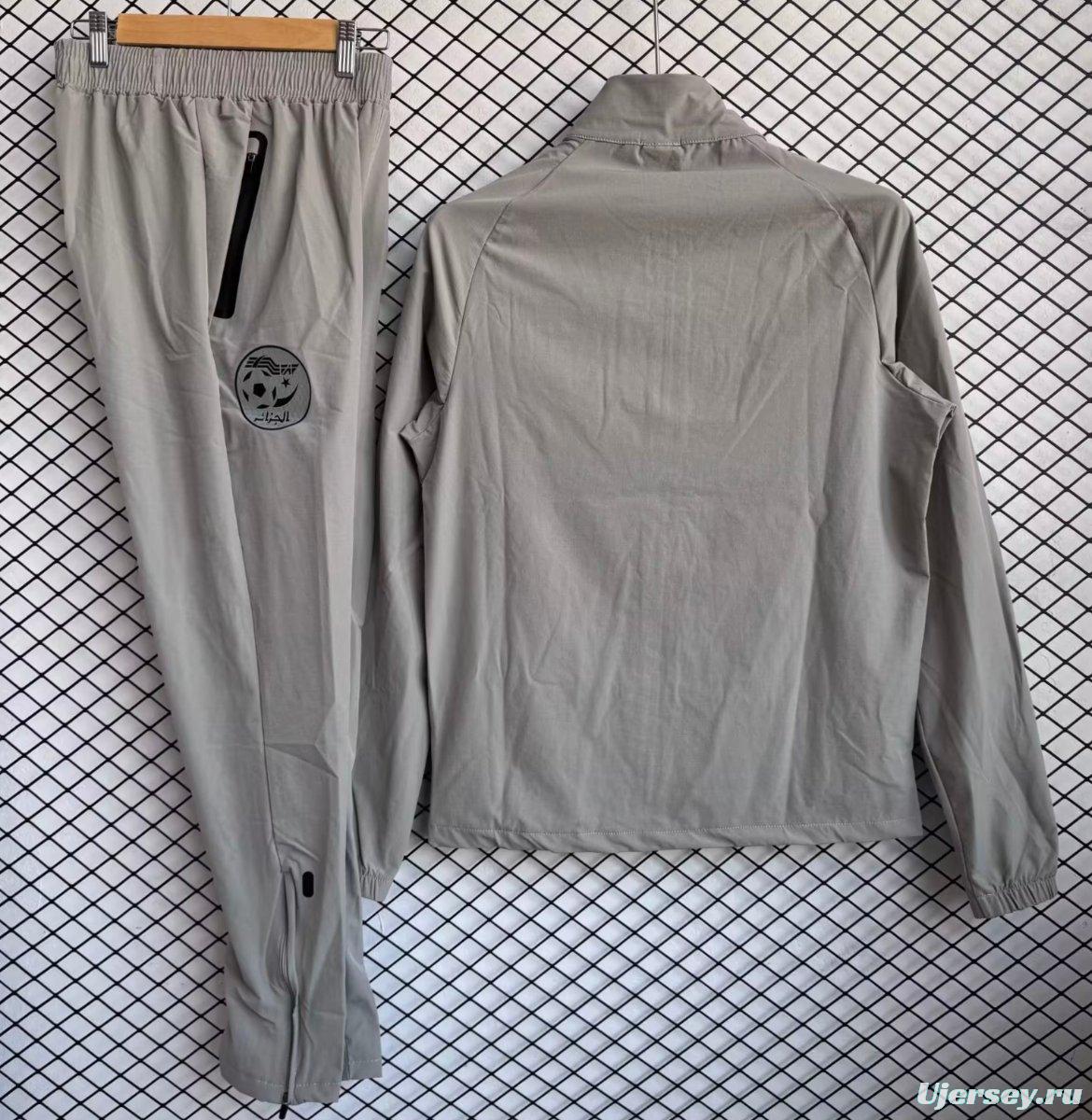 25/26 Algeria National Team Grey with Black Full zipper Jacket Tracksuit+ long pants