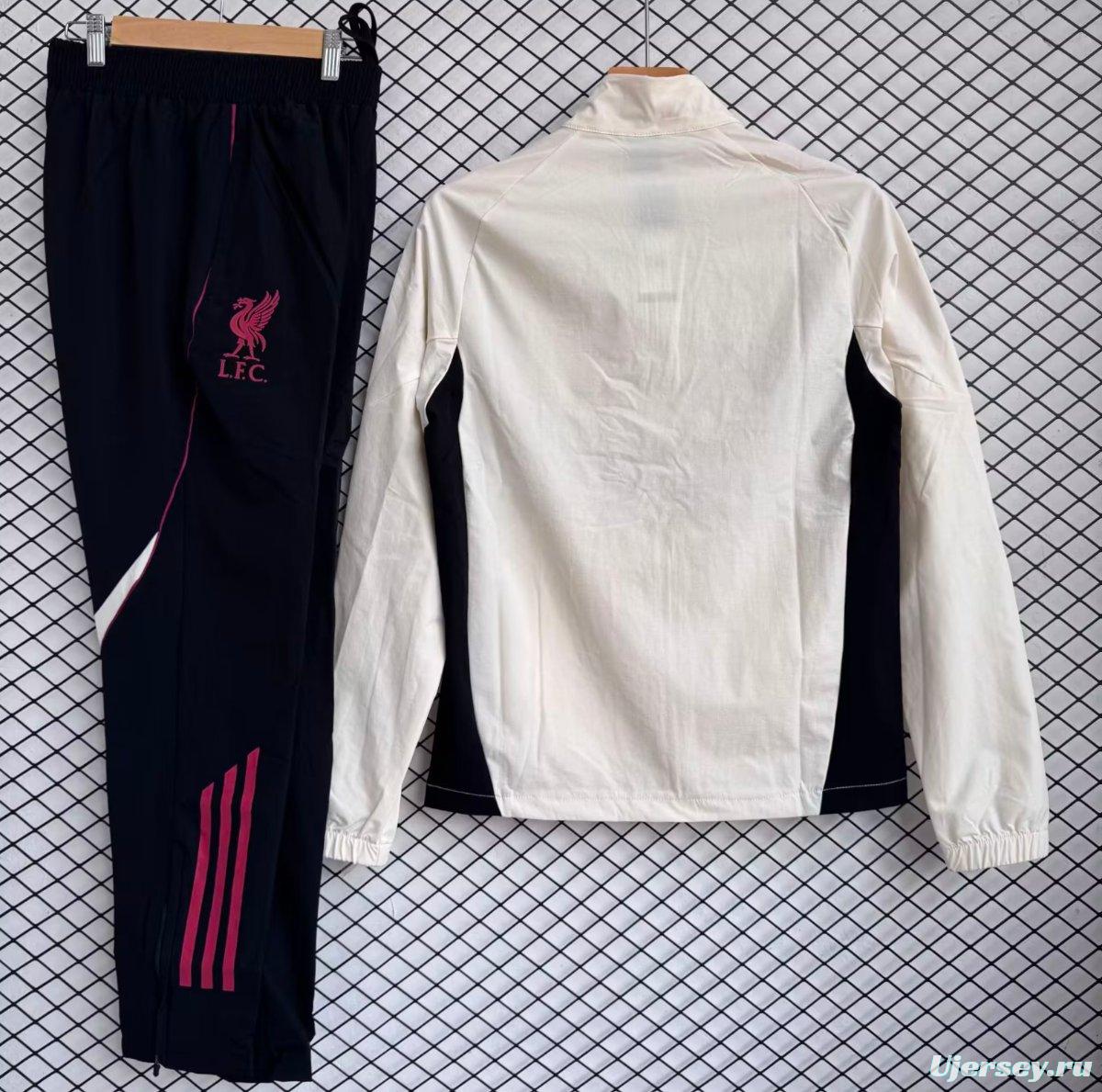 25/26 Liverpool White with Black Full zipper Jacket Tracksuit+ long pants