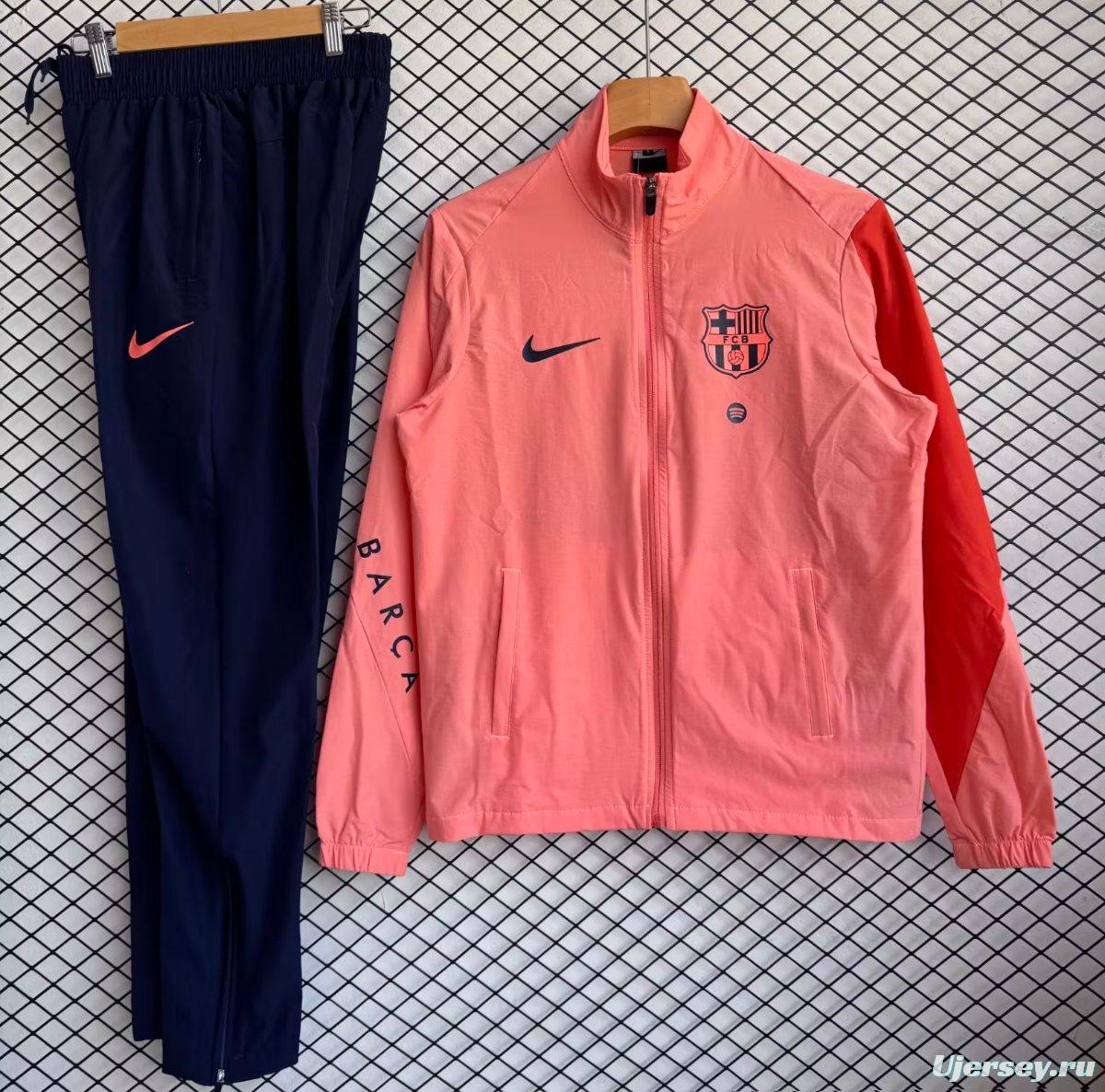 25/26 Barcelona Pink with Navy Full zipper Jacket Tracksuit+ long pants