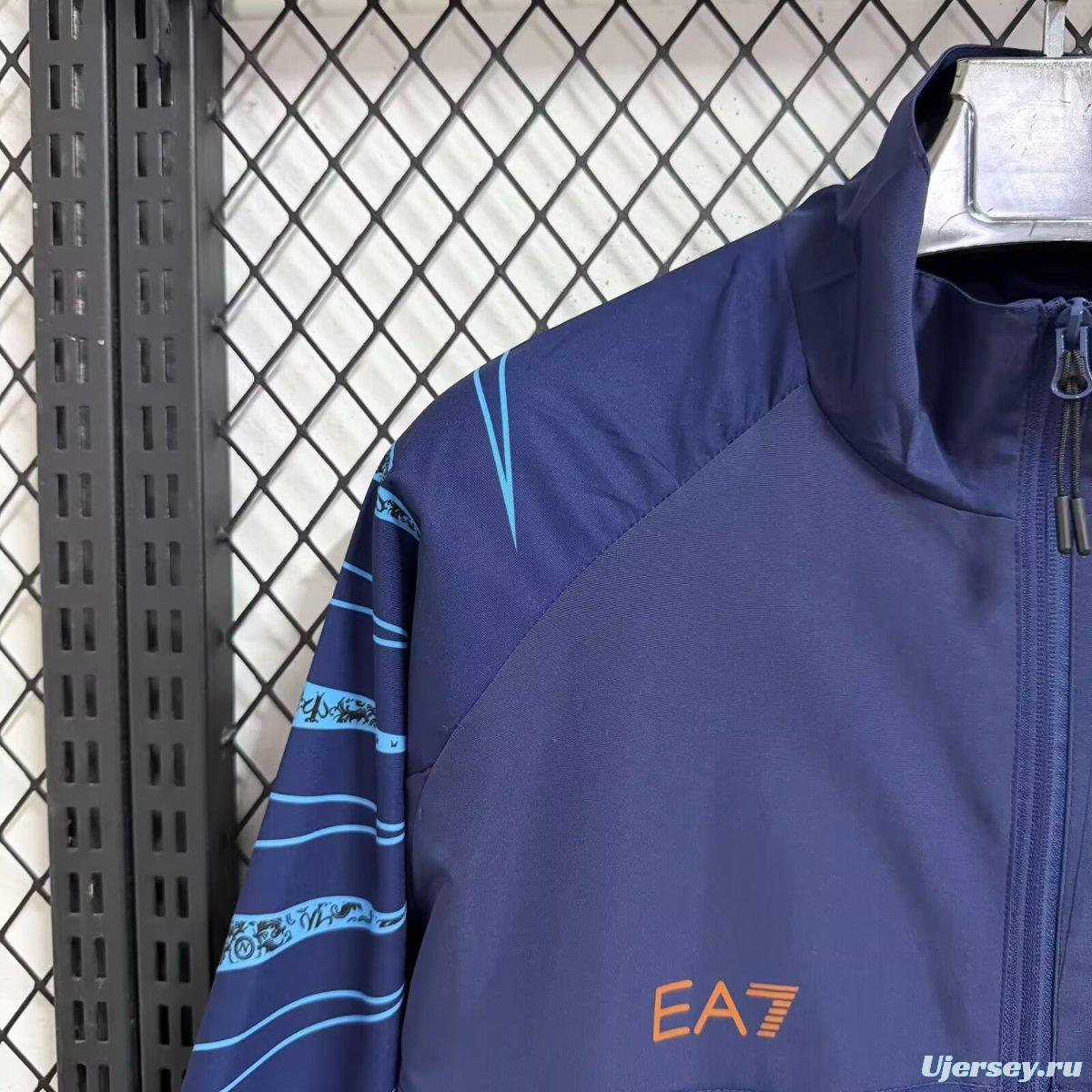 25/26 SSC Napoli Navy Blue with Geometric Pattern Full Zipper Windbreaker Jacket