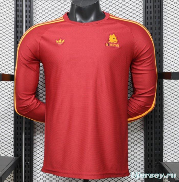Player Version 2026 AS Roma Deep Red  84/85 Vintage Remake  Long Sleeve Home Jersey
