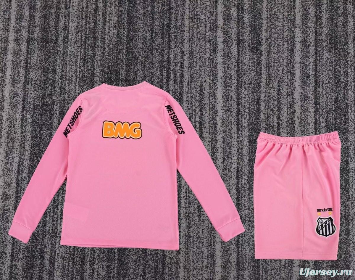 Retro 12/13 Kids Santos Away Pink Long Sleeve Jersey