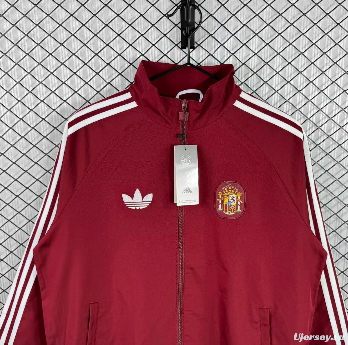 2026 Spain Burgundy Red Full Zipper Windbreaker