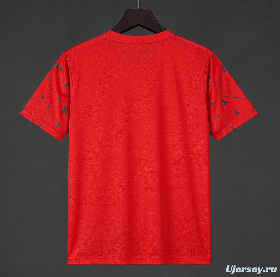 2026 Mexico Red Soccer Jersey with Green Geometric Triangles and Stripe