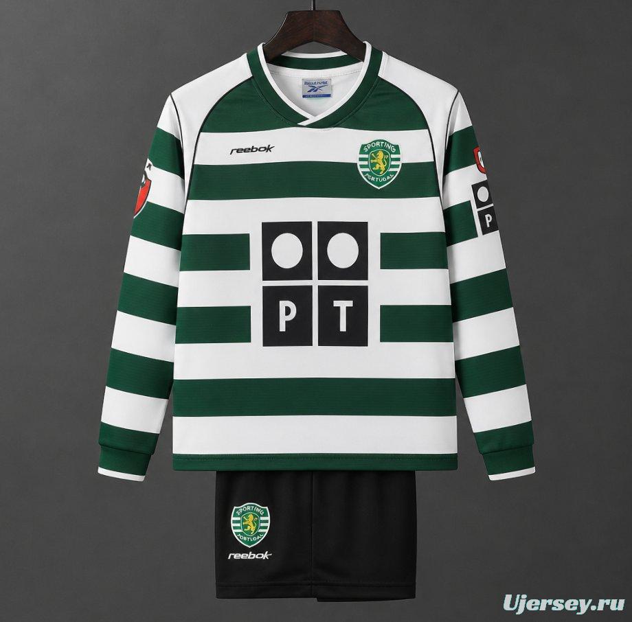 Retro Kids 01/03 Sporting CP White Green Home Long Sleeve Jersey