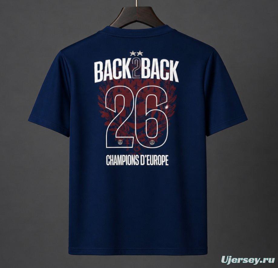 2 Stars 25/26 PSG Home Jersey With Back 2 Back Champion Printing