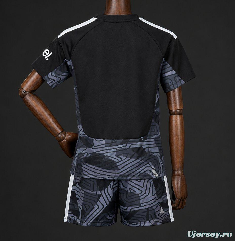 26/27 Kids Arsenal Black with Dark Grey Geometric Contour Pattern Goalkeeper Jersey Set