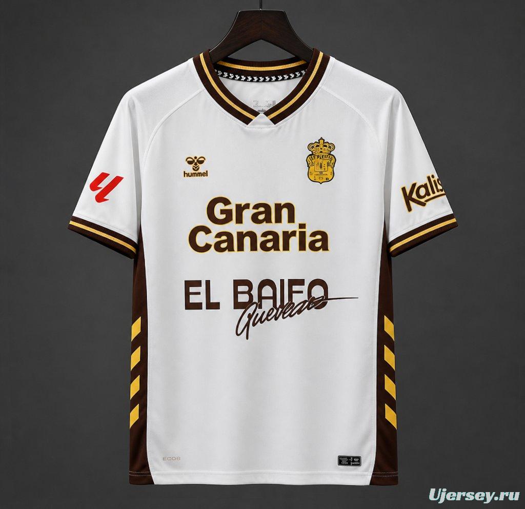 25/26 UD Las Palmas  Away White/Brown Jersey – Quevedo "El Baifo" Limited Edition