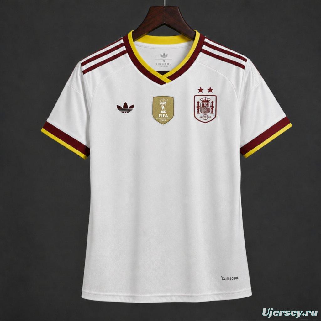 2 Star 2026 Women Spain Away White Jersey With Champion Patch