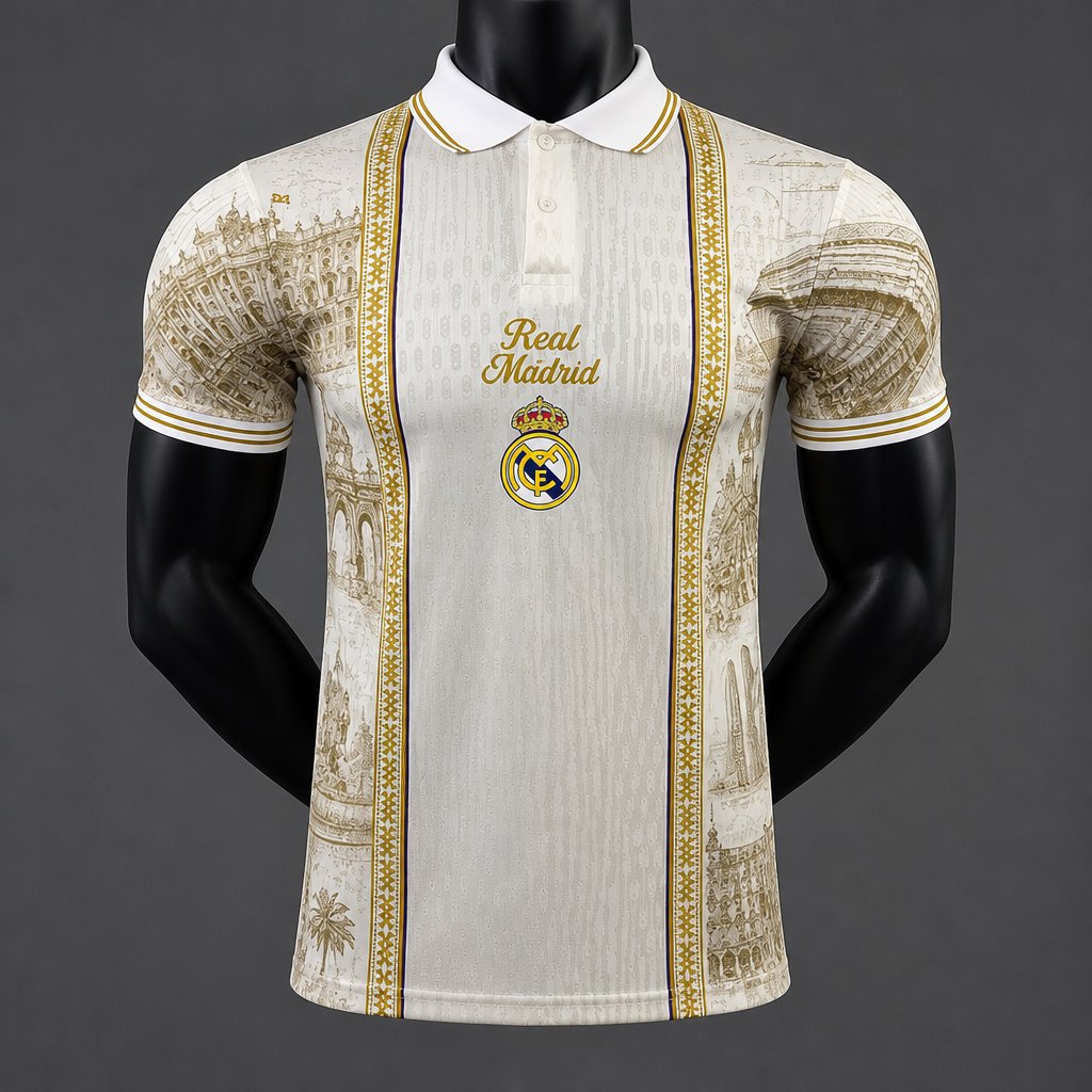 26/27 Real Madrid City  Edition Cream with Gold and Polo Collar Jersey