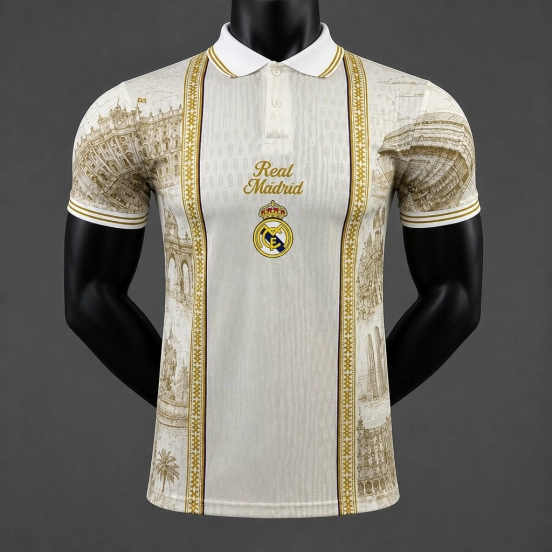 26/27 Real Madrid City  Edition Cream with Gold and Polo Collar Jersey