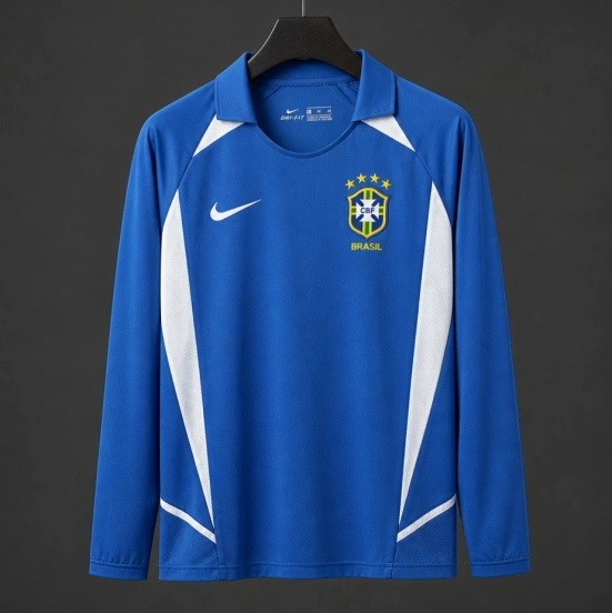 Retro 2002 Brazil Away Long Sleeve Blue Jersey